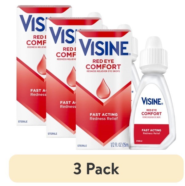 Visine Red Eye Comfort Redness Relief Eye Drops 0.5oz Each X3 Bottles Exp 9/2028 Visine Red Eye Comfort Redness Relief Eye Drops 0.5oz Each X3 Bottles Exp 9/2028