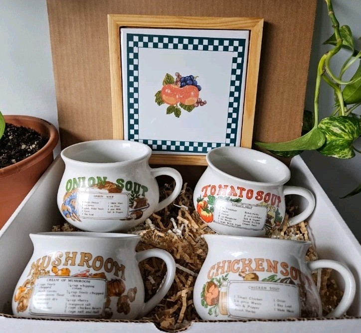 Grandma’s Kitchen Box • Curated Vintage Box • Soup Recipe Mugs • Ceramic Trivet