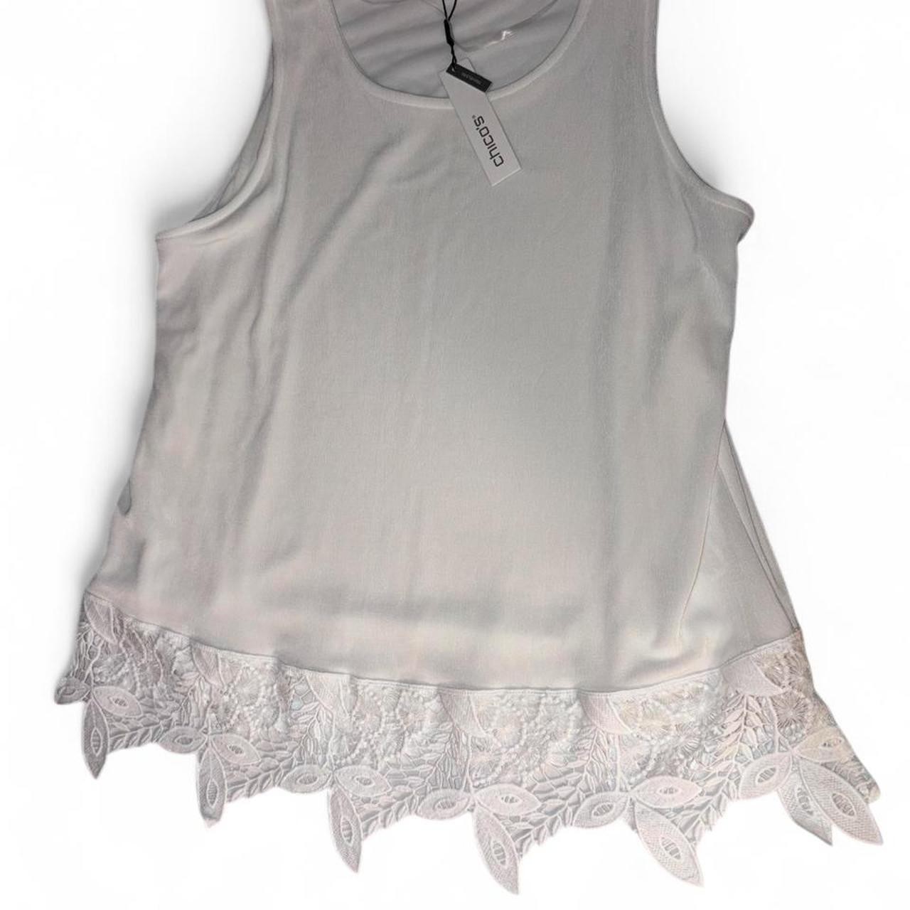 NWT Chico’s Travelers Winter White Lined Lace-Border Tank Top - Size 2 / Large NWT Chico’s Travelers Winter White Lined Lace-Border Tank Top - Size 2 / Large