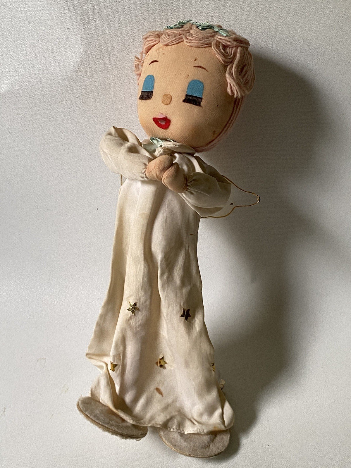 Vtg 1963 MCM Nylon Made n Japan Christmas Angel Doll Holiday Fair Hedaya Big Eye