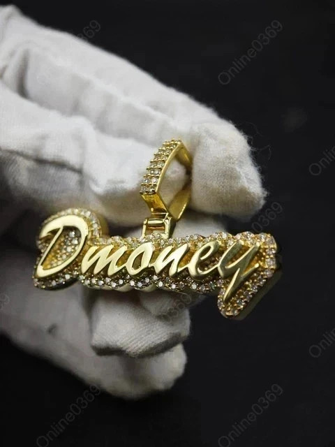2.8Ct Round Cut Real Moissanite Royal Custom Name Pendant 14K Yellow Gold Plated