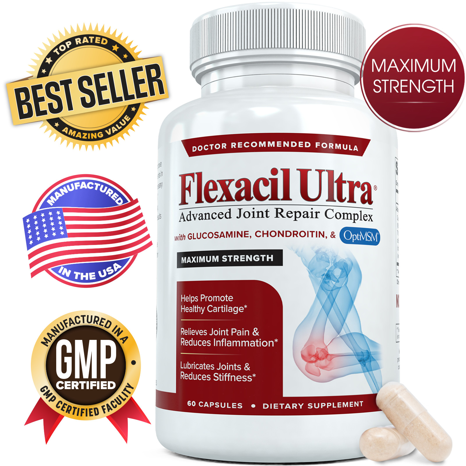 FLEXACIL ULTRA Best Joint Formula, Glucosamine Chondroitin MSM & Hyaluronic Acid