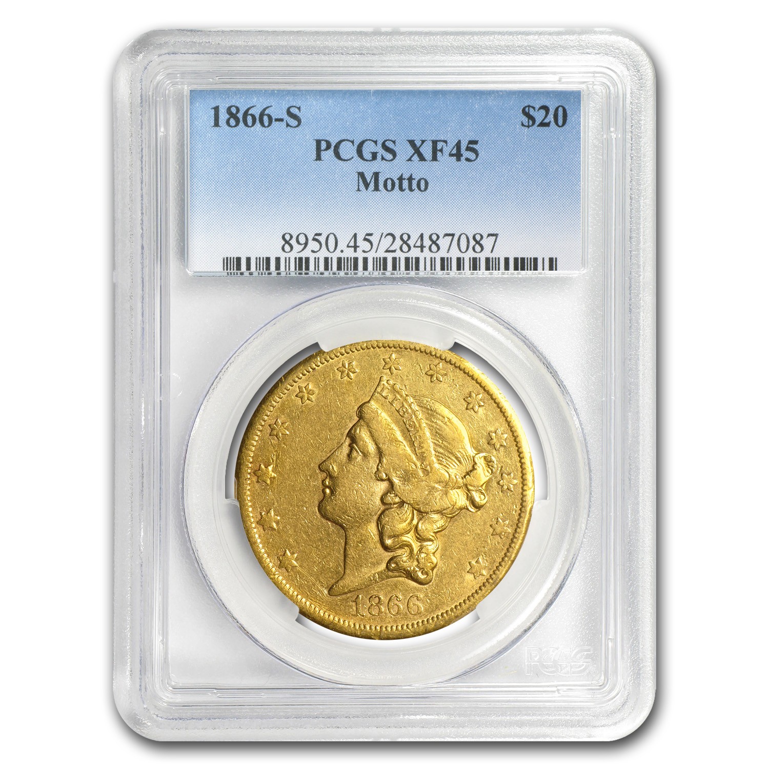 1866-S $20 Liberty Gold Double Eagle w/Motto XF-45 PCGS 1866-S $20 Liberty Gold Double Eagle w/Motto XF-45 PCGS