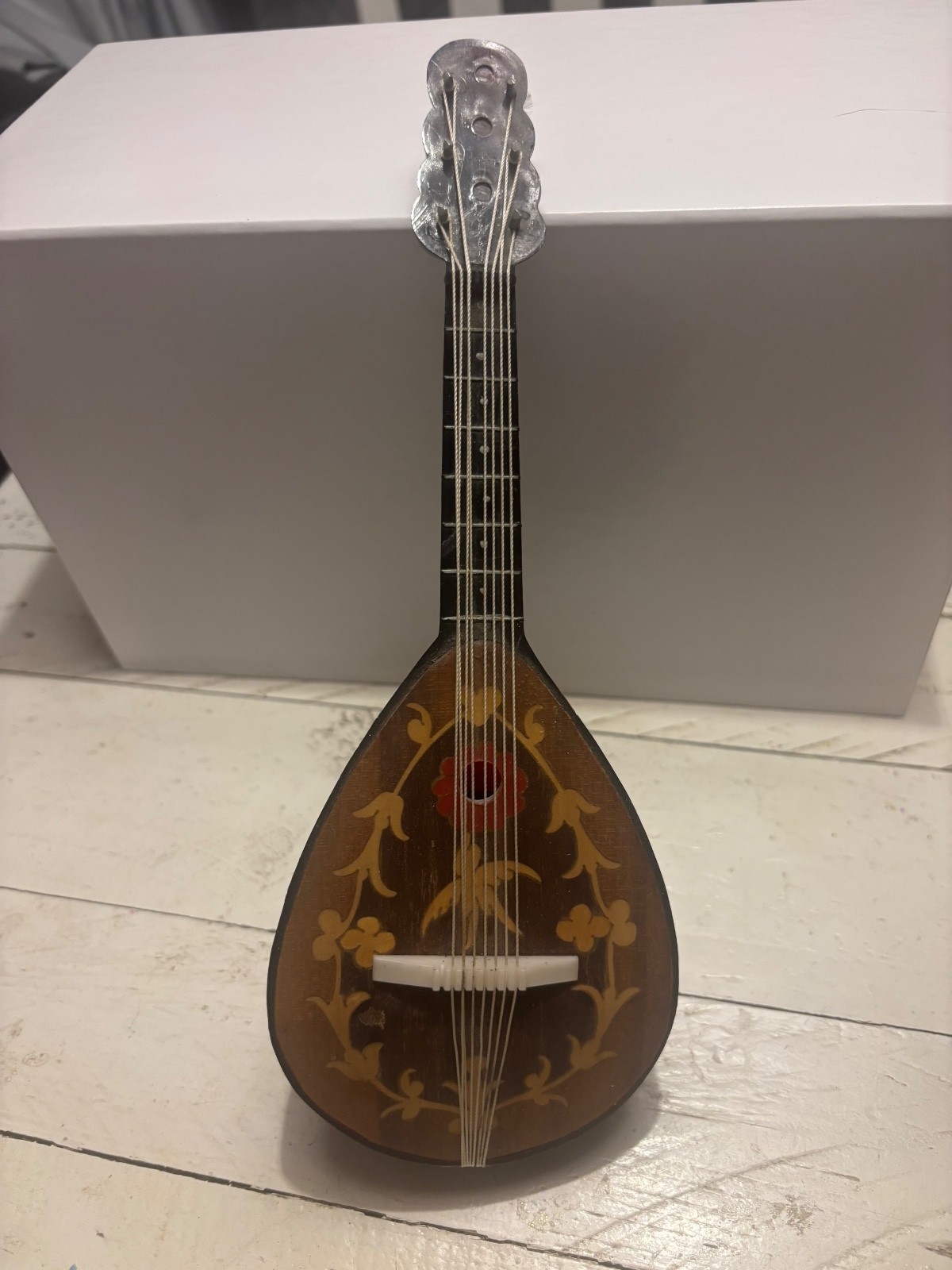 Vintage Italian Mandolin with Floral Inlay Design, Approx. 12 Inches Vintage Italian Mandolin with Floral Inlay Design, Approx. 12 Inches