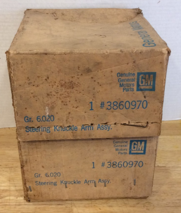 PAIR OF NOS GM #3860970 STEERING KNUCKLES, 1964-70 CHEVY/GMC C10 1/2 TON 2WD