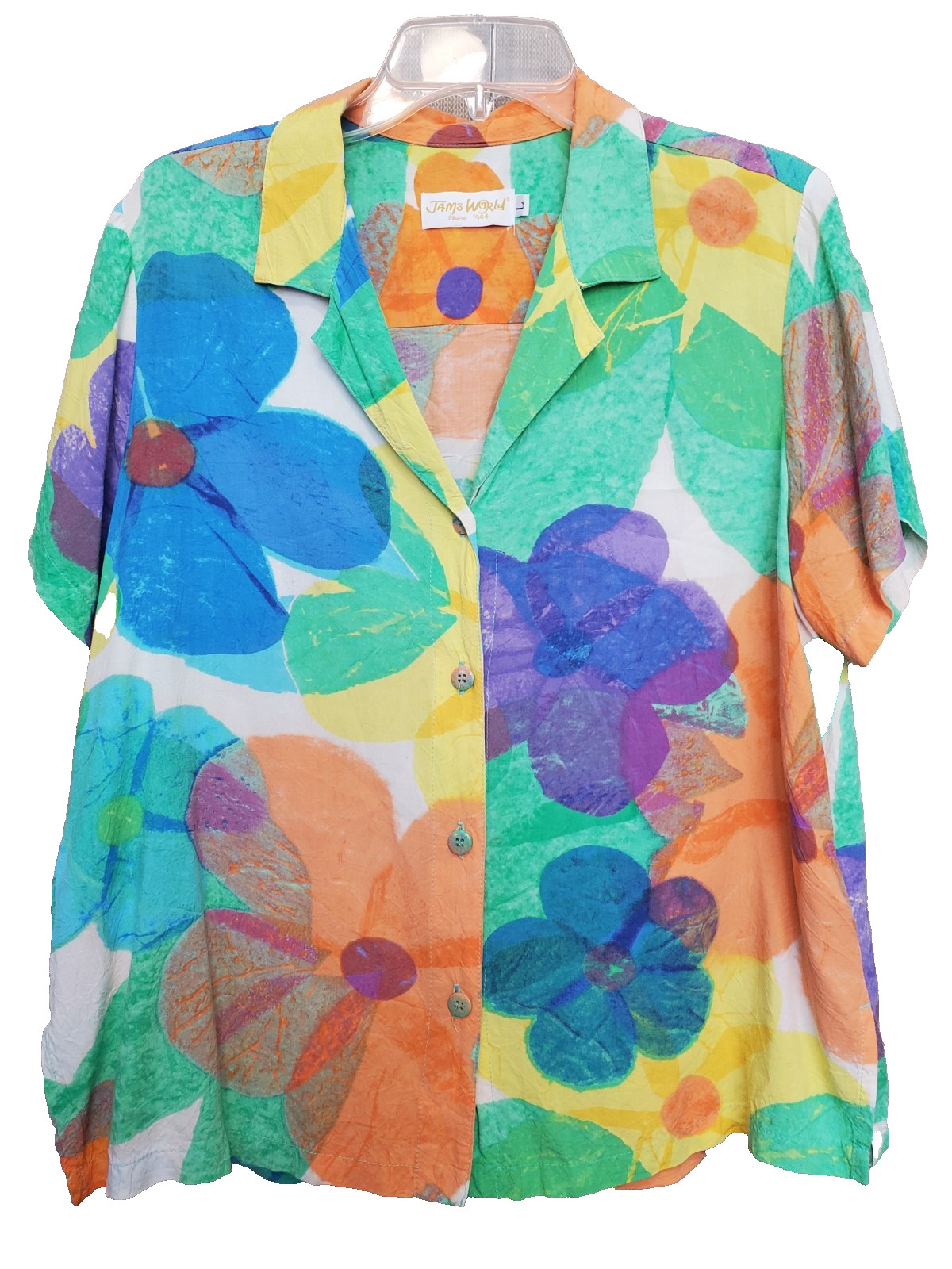 Jams World Crepe Flower Pattern Short Sleeve Rayon Button-Up Shirt Women\'s LGE