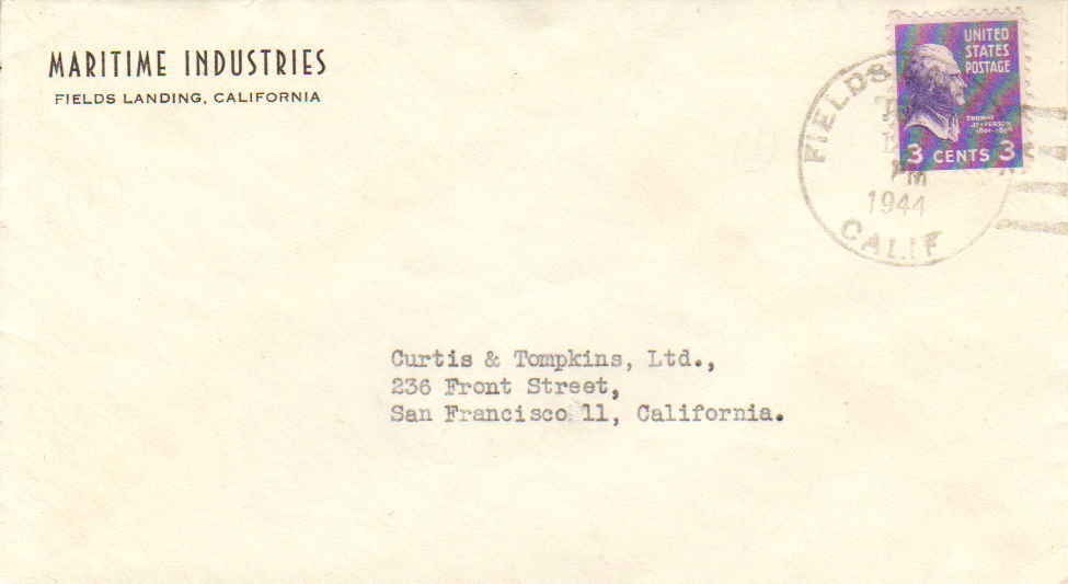 California Fields Landing 1944 4c-bar  Corner card Maritime Industries.