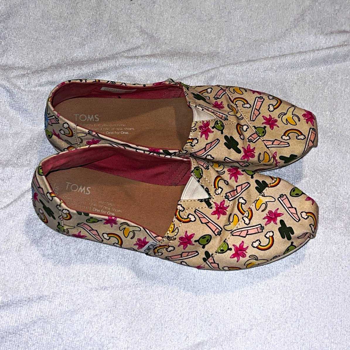 TOMS Women\'s Slip-On Flats Canvas Rainbow Pattern Beige/Multicolor US 9 EU 40 TOMS Women\'s Slip-On Flats Canvas Rainbow Pattern Beige/Multicolor US 9 EU 40