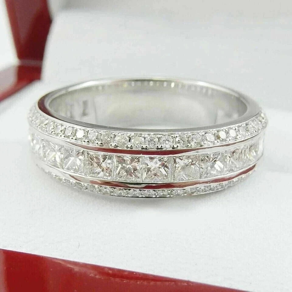 4.30Ct Princess Cut Natural Diamond Solid 14K White Gold Eternity Band Ring