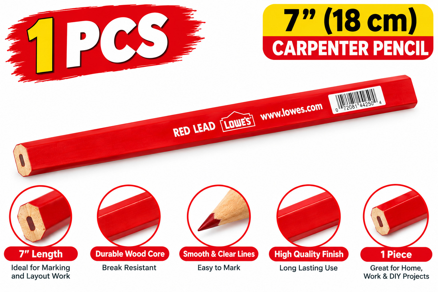7 inch Lowe\'s Red Carpenter Pencil Pack size 1-20