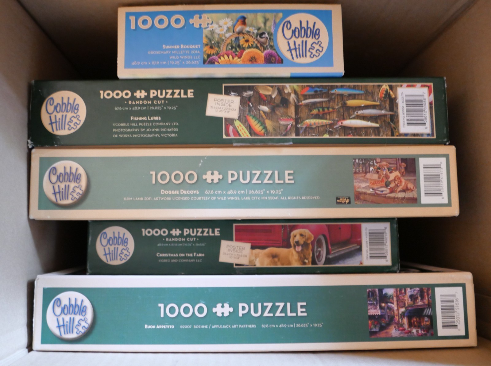 LOT OF 5 COBBLE HILL 1000 pc puzzles WONDERFUL VARIETY - EXCELLENT CONDITION