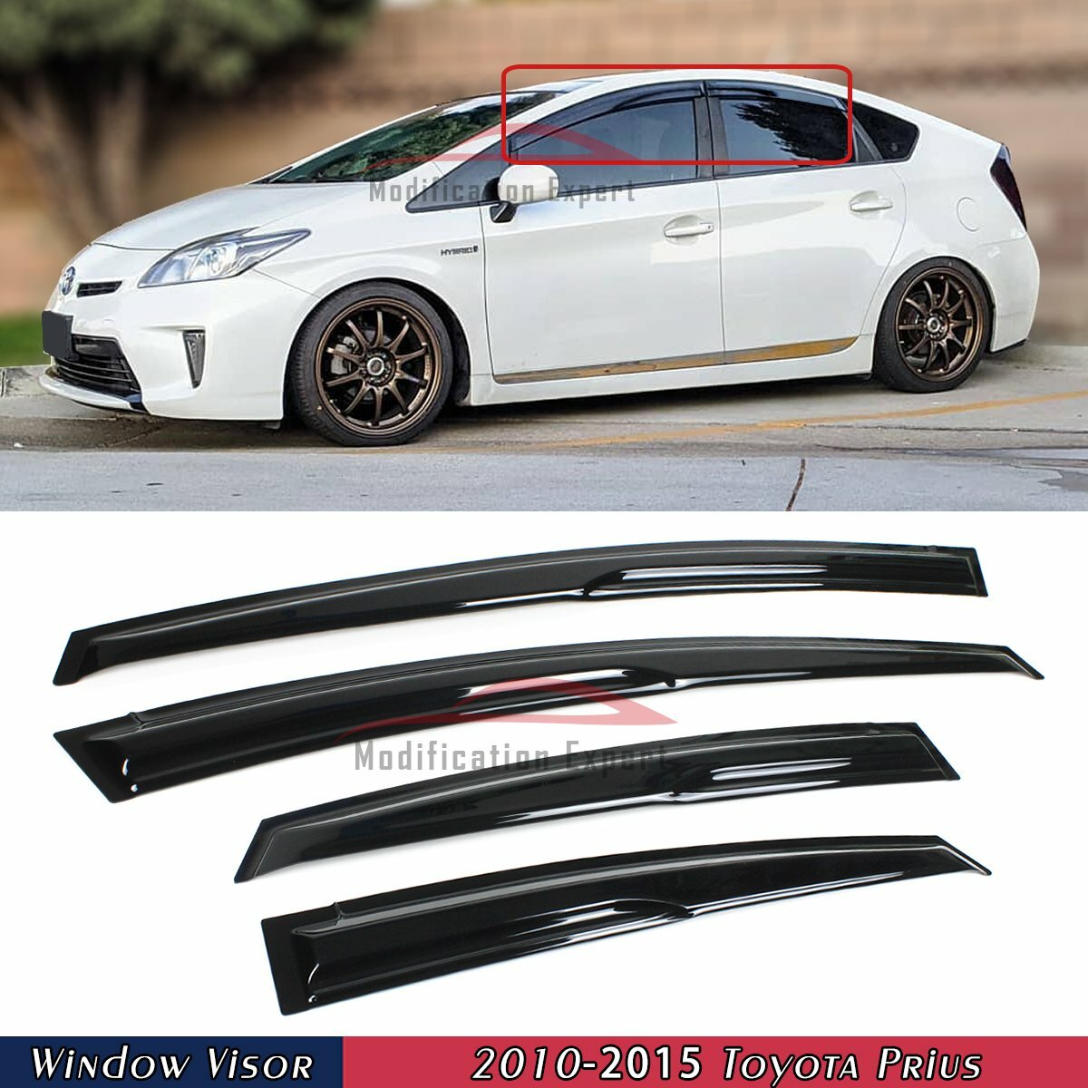 For 2010-2015 Toyota Prius XW30 JDM Wavy Mugen Style Window Visors Rain Guards