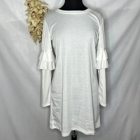 Stellah Women\'s White Long Ruffle Sleeve Mini Dress Size Medium NWT