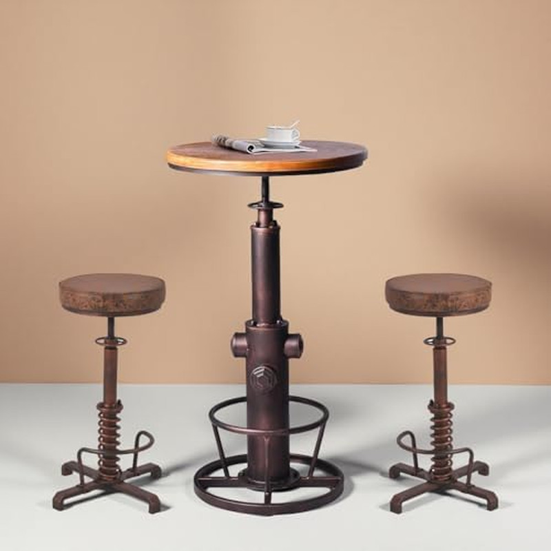 3 Piece Industrial Bar Table Set with 2 Adjustable Height Stools Rustic 3 Piece Industrial Bar Table Set with 2 Adjustable Height Stools Rustic