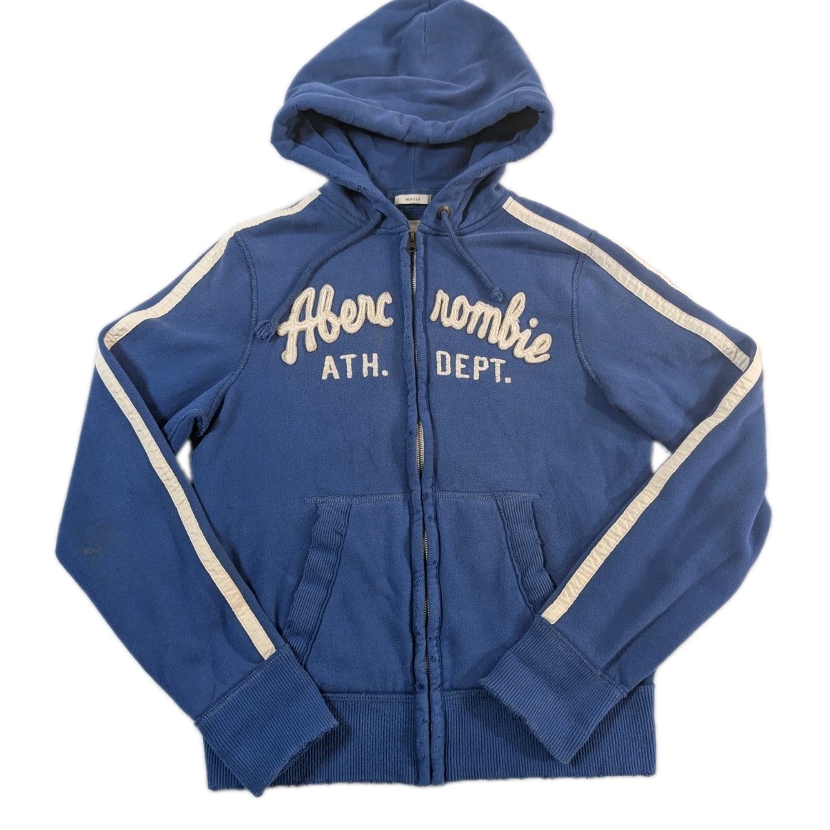 Vtg Y2K Abercrombie & Fitch Muscle Hoodie Full Zip Heavy Sz Med Distressed VTG 
