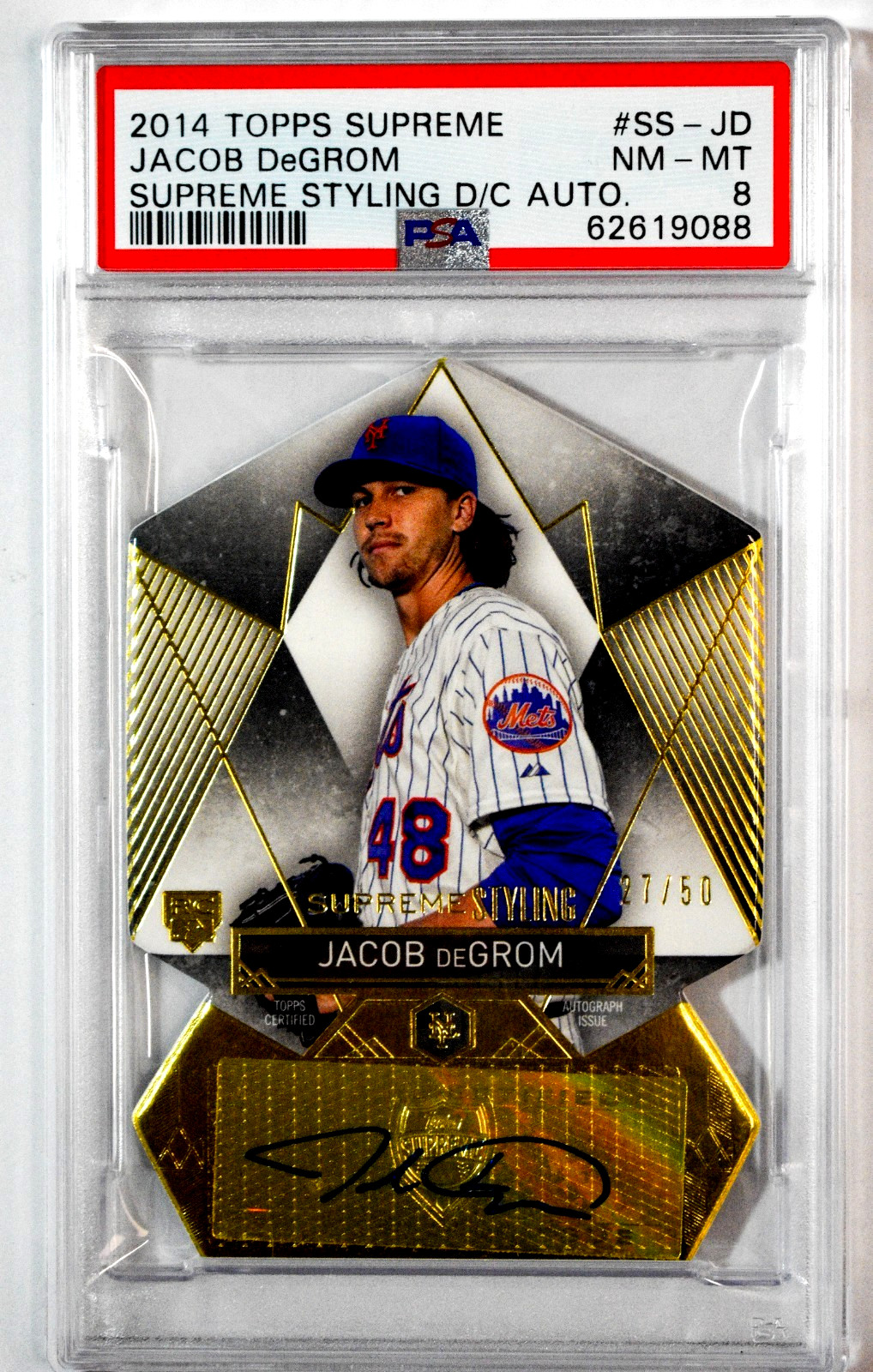 2014 Topps Supreme #SS-JD Jacob DeGrom Supreme Styling Die-Cut RC Auto /50 PSA 8 2014 Topps Supreme #SS-JD Jacob DeGrom Supreme Styling Die-Cut RC Auto /50 PSA 8