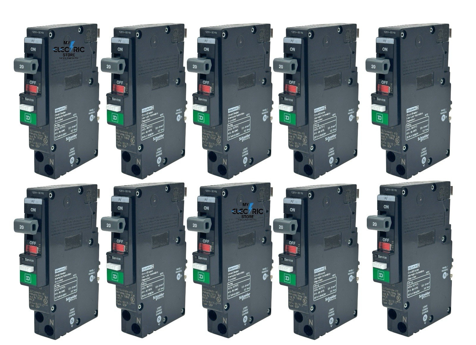 SQUARE D QO120PAF 20A AFCI ARC FAULT PLUG-ON NEUTRAL BREAKER NEW LOT OF 10 OEM