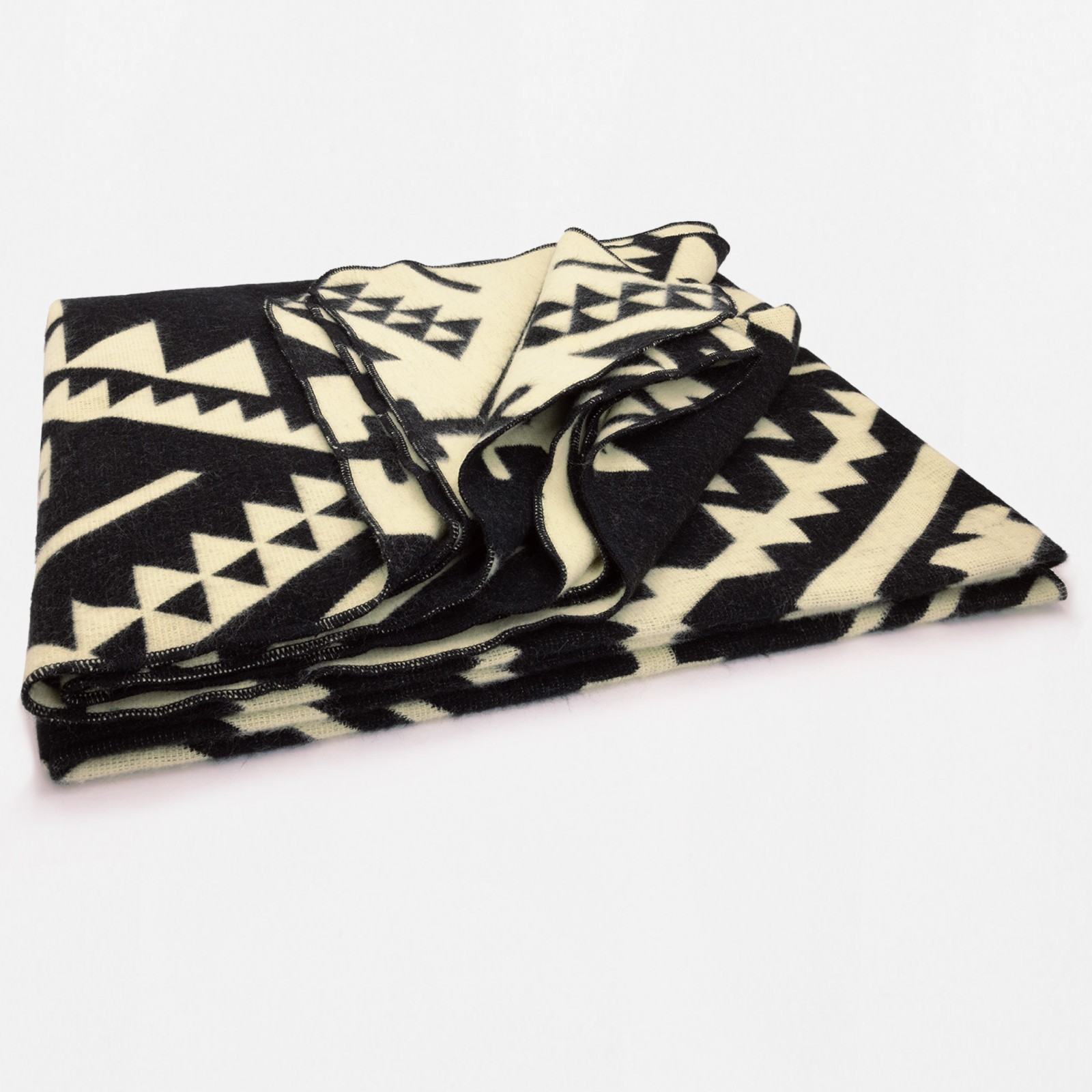 X-LARGE ALPACA WOOL BLANKET 100x80 in REVERSIBLE AZTEC SOUTHWEST BLACK-CREAM