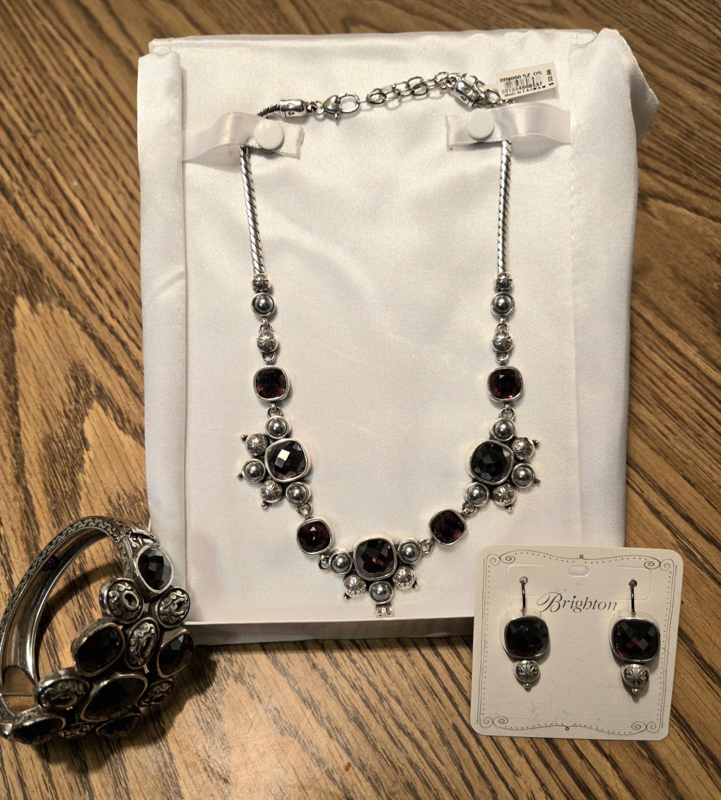 Brighton Selene Burgundy Collar Crystal Pendant, Bracelet & Earrings