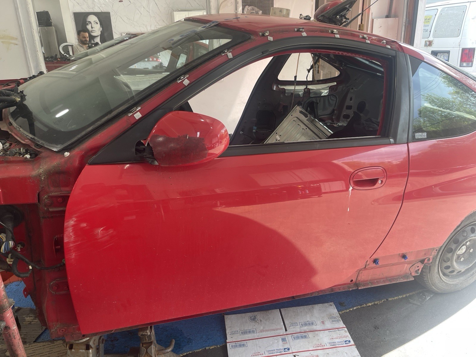 2000-2006 Honda Insight Coupe Left Driver Door Shell - Repaint New Formula Red