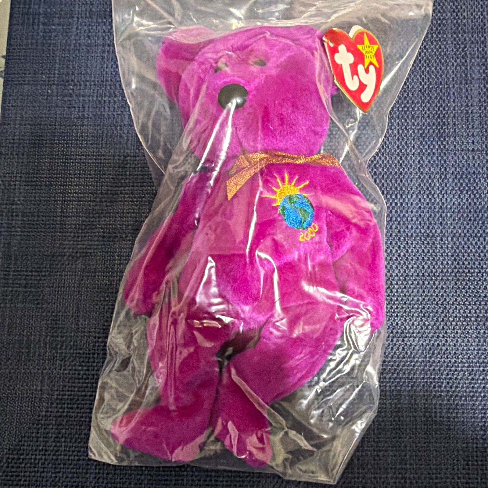 Ty Beanie Babies Purple Bear Earth Day Sealed Bag Vintage 2000