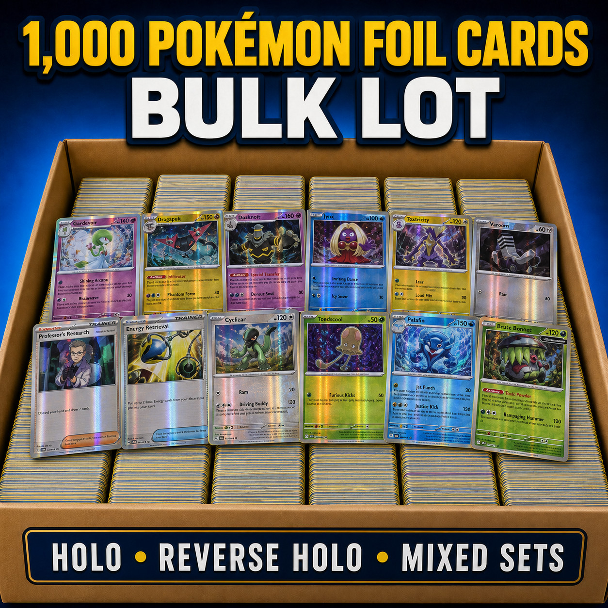 1000 Pokemon Holo Reverse Holo Foil Cards Bulk Lot Authentic Mixed Sets