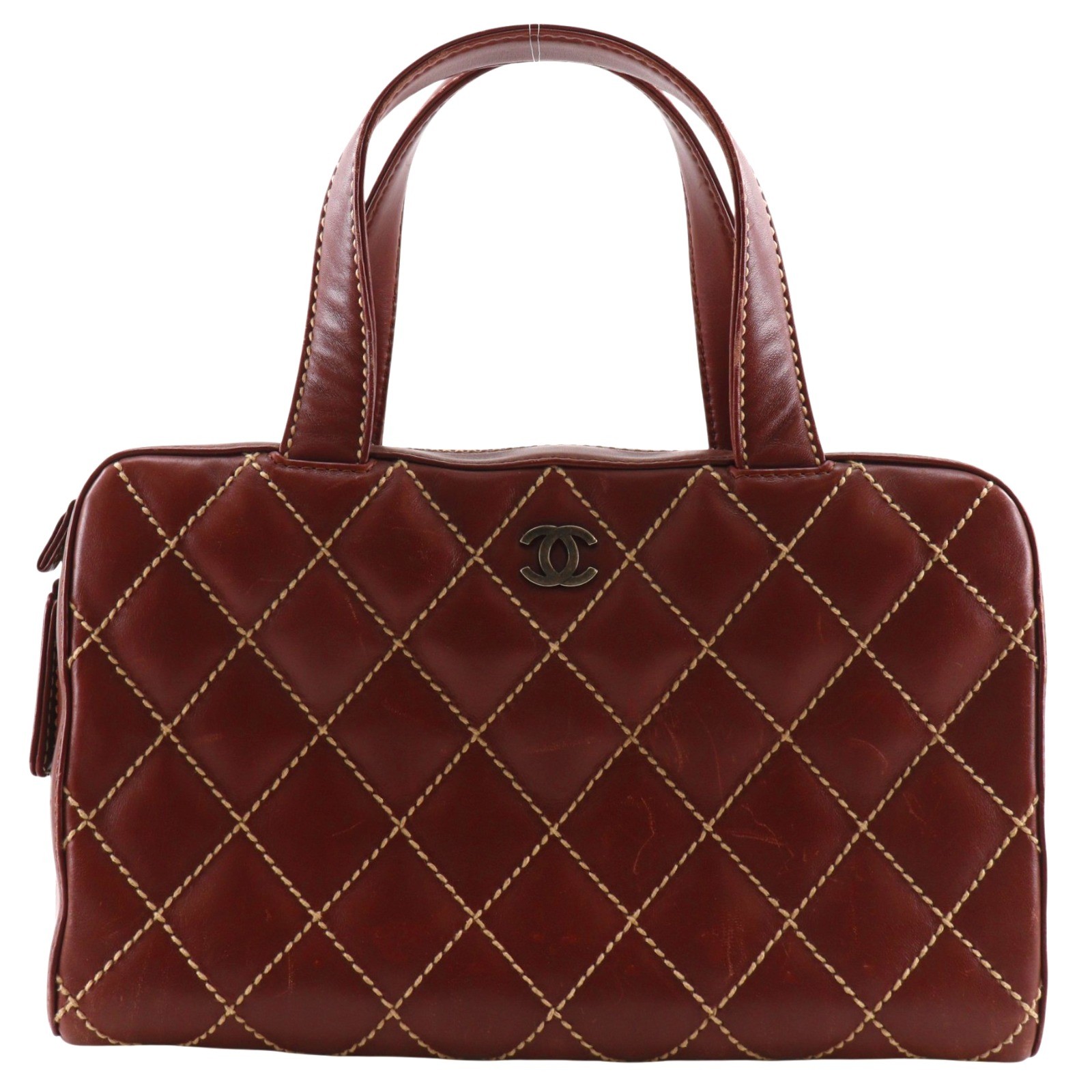 CHANEL Wild stitch Handbag Red tea leather Women