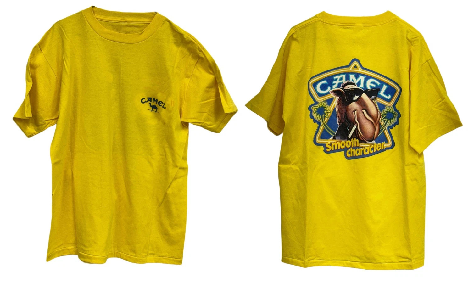 Vintage 1989 Joe Camel Smooth Character Yellow Graphic Promo T-Shirt S-5XL
