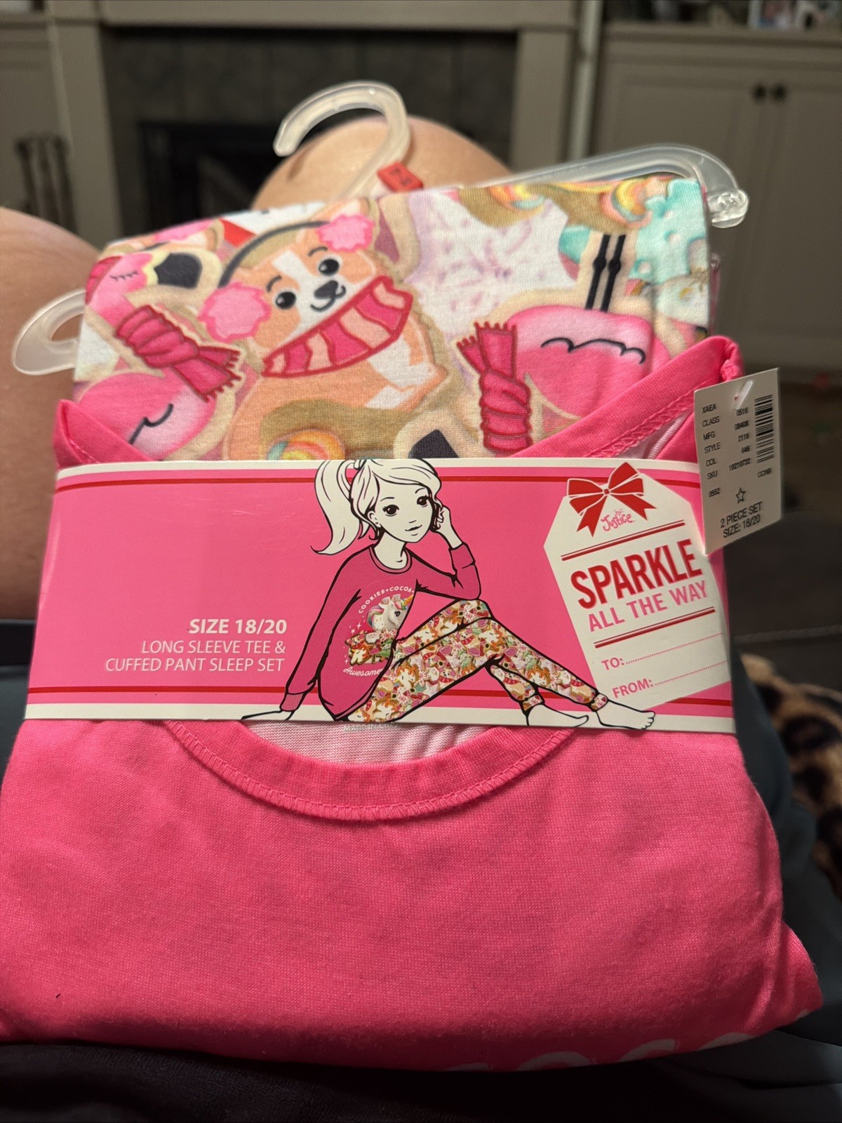 Justice Cookies & Cocoa Unicorn Pajama Sz 18/20 Bright Pink Sparkle all the Way