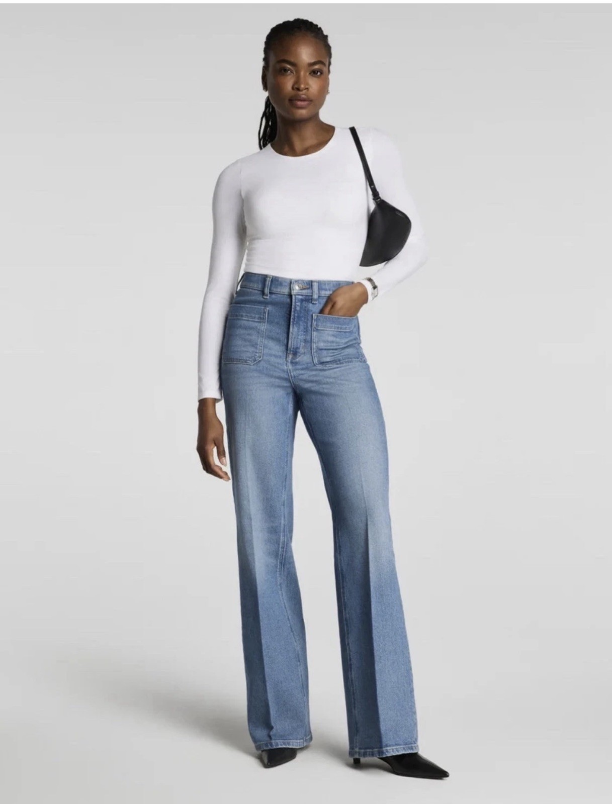 NWT SPANX Shape Authentic 360 Easy Flare Jeans Patch Pockets Elysian - M