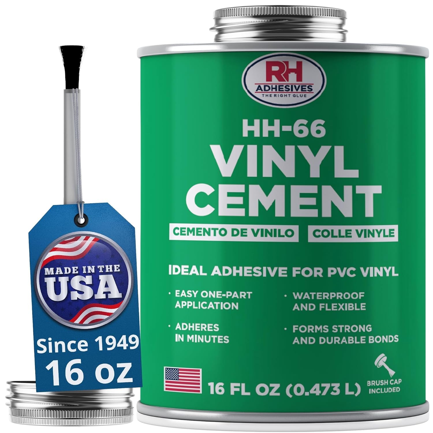 RH HH-66 PVC Vinyl Cement 16 Oz with Brush, Clear Waterproof Vinyl Adhesive Glue RH HH-66 PVC Vinyl Cement 16 Oz with Brush, Clear Waterproof Vinyl Adhesive Glue