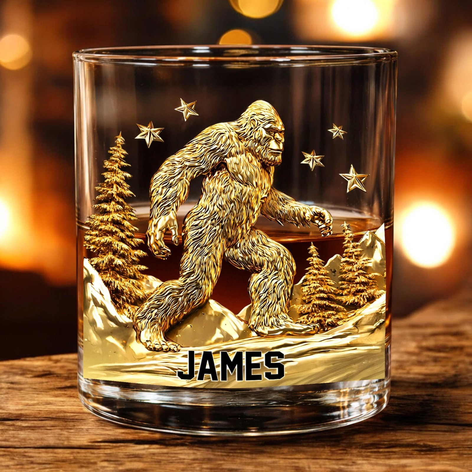 2D Printed Bigfoot Whiskey Decanter Glass Set Personalized Gift for Dad Grandpa