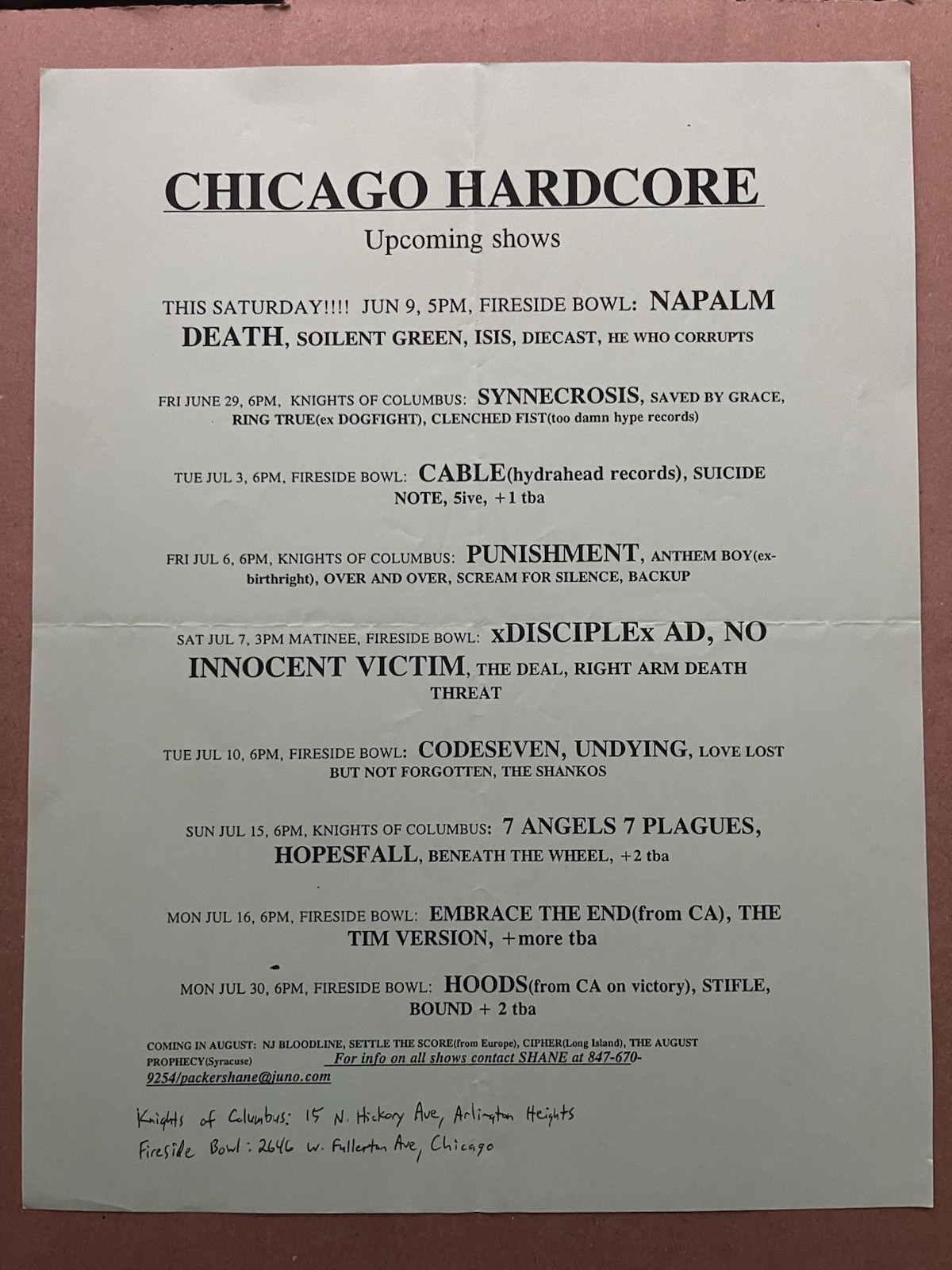 rare 2001 Chicago flyer NAPALM DEATH ISIS DISCIPLE AD PUNISHMENT HOODS HC metal