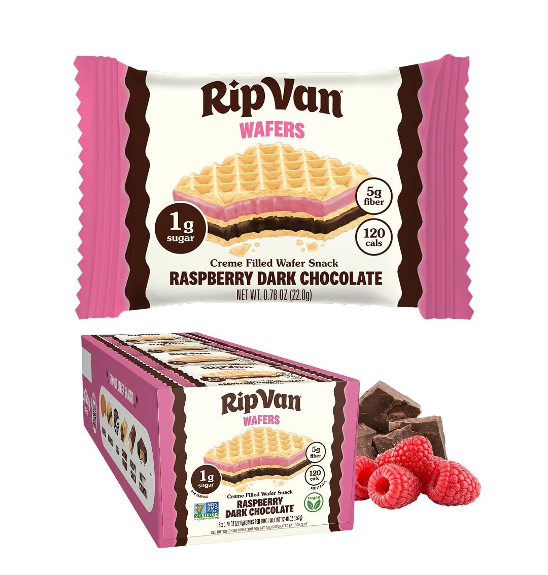 Rip Van Raspberry & Dark Chocolate Wafer 0.78 Ounce (Pack of 16), red, brown