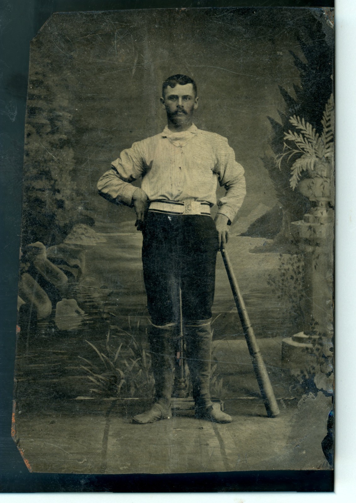 1860s Pioneer Baseball Player Tintype Wagon Tongue Bat Civil War Era Antique