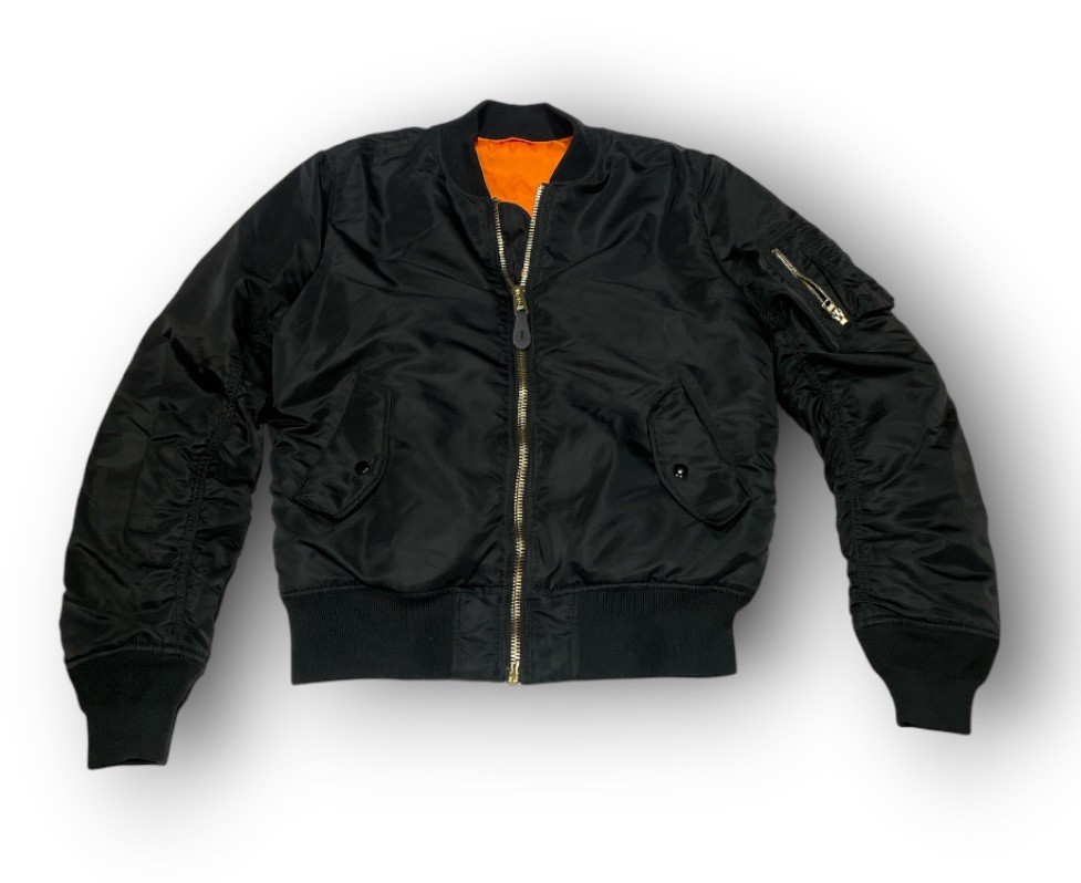 Alpha Industries MA-1 Slim Fit Flight Bomber Jacket Mens Size Large Black Orange
