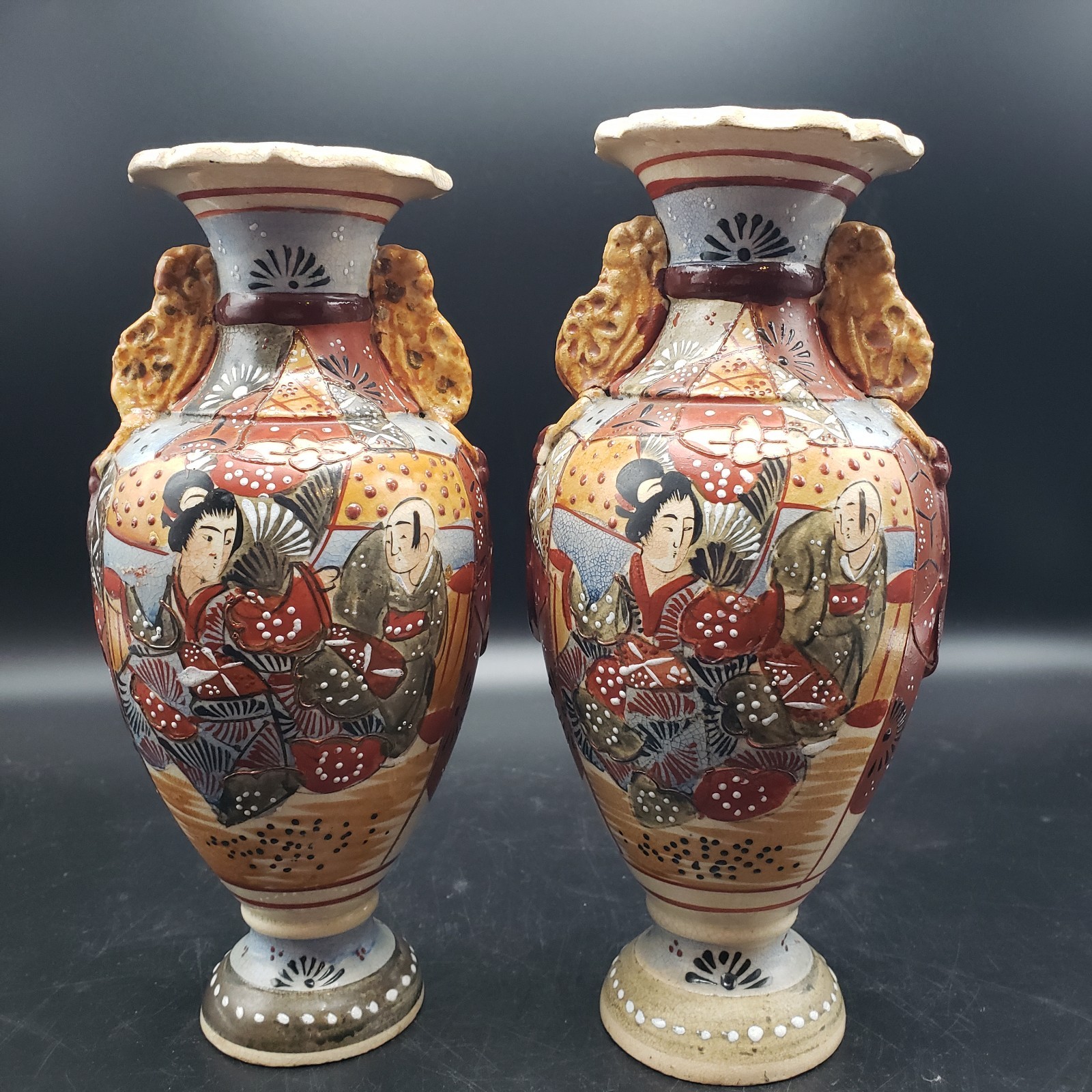 Vintage Satsuma Moriage Vase Chinese Pottery Hand Painted Vintage Satsuma Moriage Vase Chinese Pottery Hand Painted