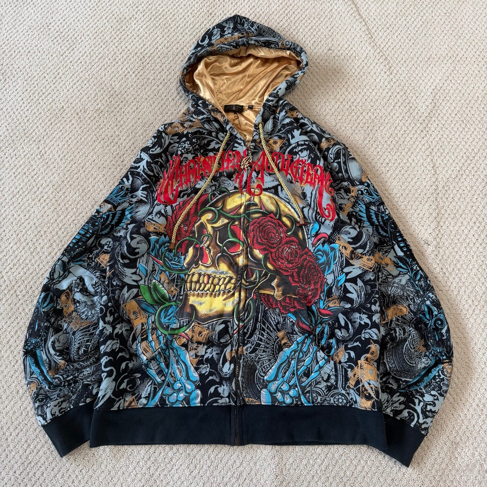 Y2K Christian Audigier Zip Up Hoodie XXL Skull AOP Bedazzle Vintage Ed Hardy Y2K Christian Audigier Zip Up Hoodie XXL Skull AOP Bedazzle Vintage Ed Hardy