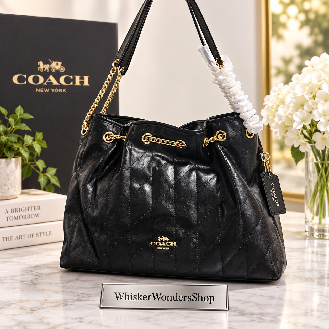COACH CDR00 Evelyn Shoulder Bag Quilting Black Leather Medium Purse Handbag New