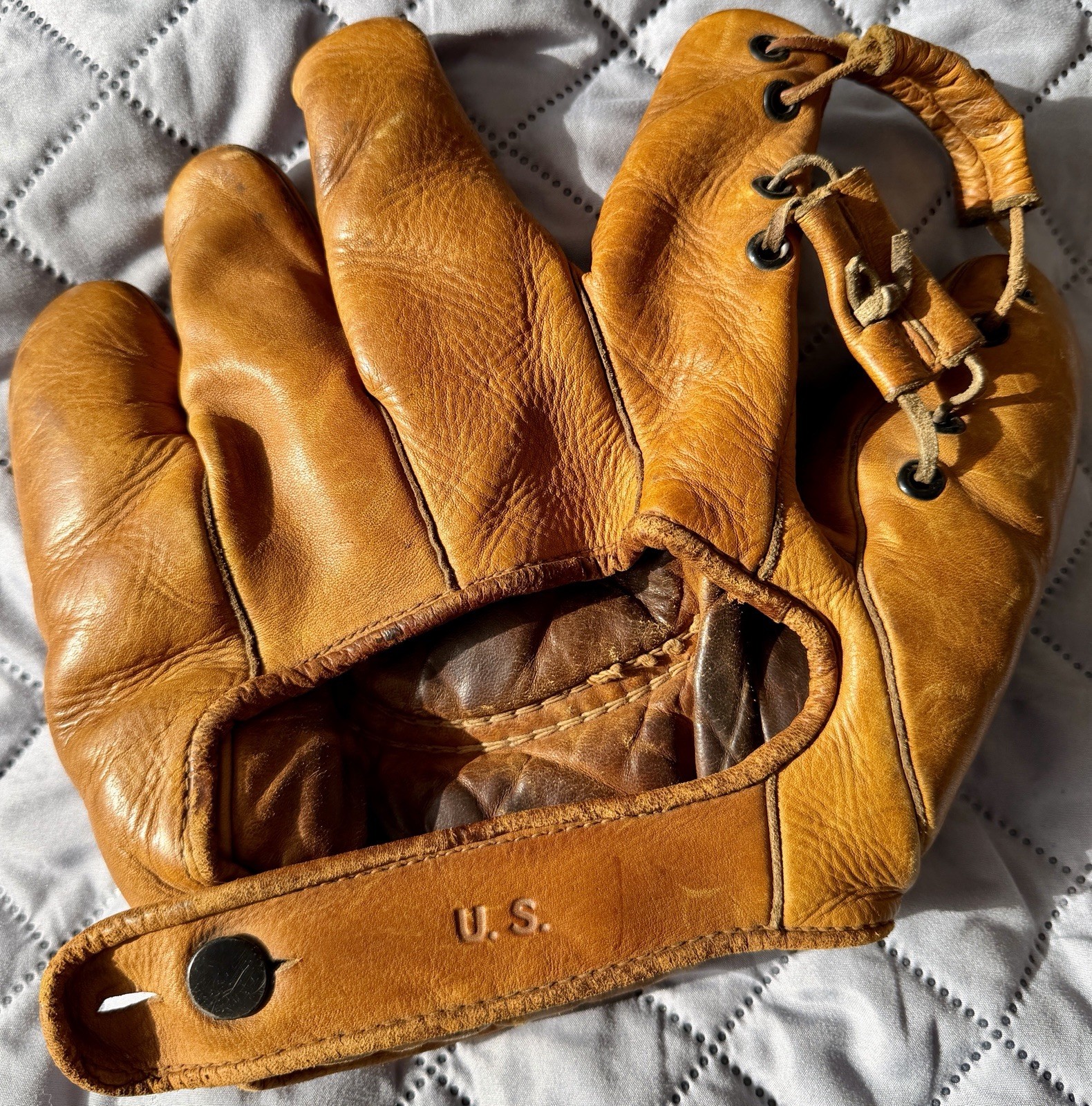WWII US Army Baseball Glove Goldsmith Elmer Riddle SBW 70 Vintage 1940s