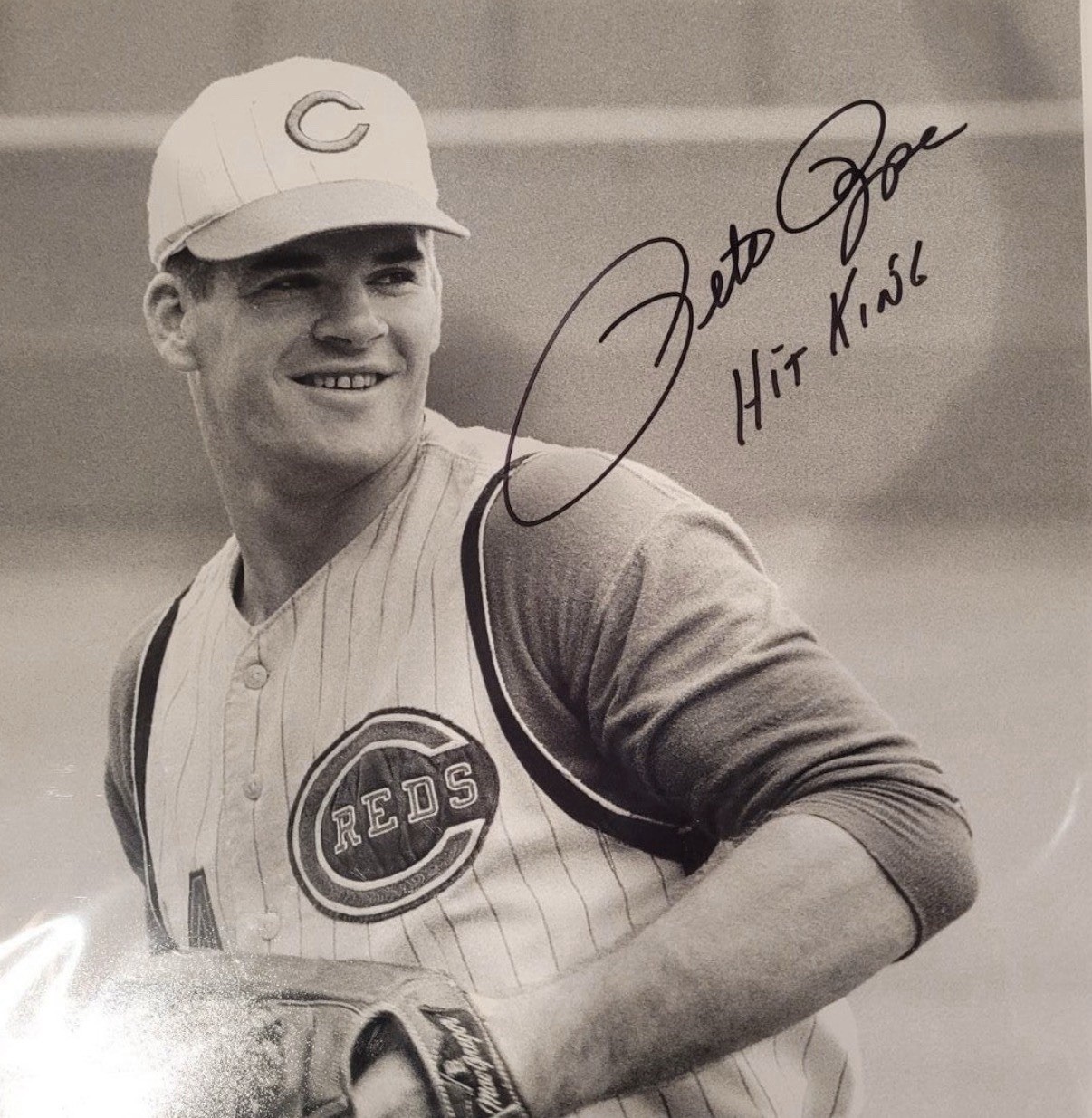 Autographed Pete Rose 15X15 Black And White Photo. Authentication Pete Rose.