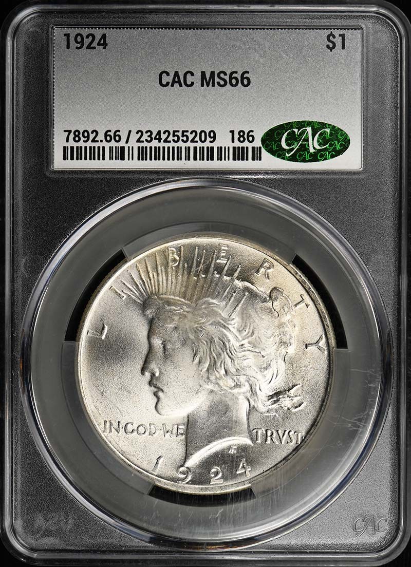 1924 $1 Peace Dollar CACG MS66 CAC