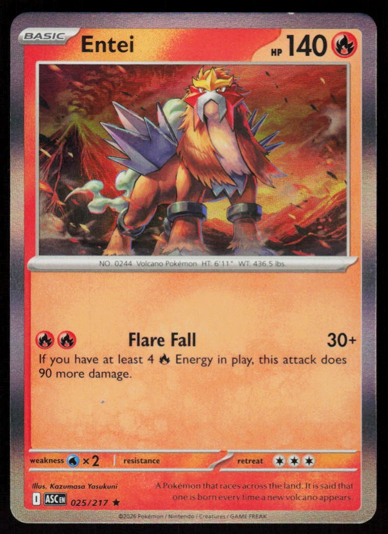 Entei 025/217 Rare Ascended Heroes Pokemon Holo Near Mint