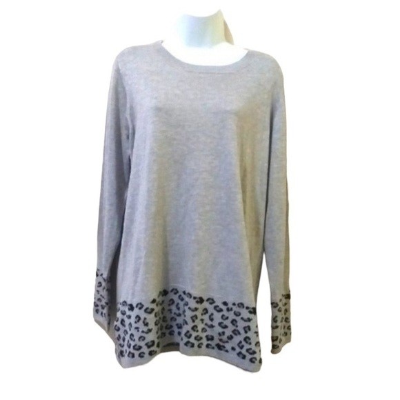 Pina Rossi long sleeves sweater animal printed details gray XL SOFT cozy office Pina Rossi long sleeves sweater animal printed details gray XL SOFT cozy office