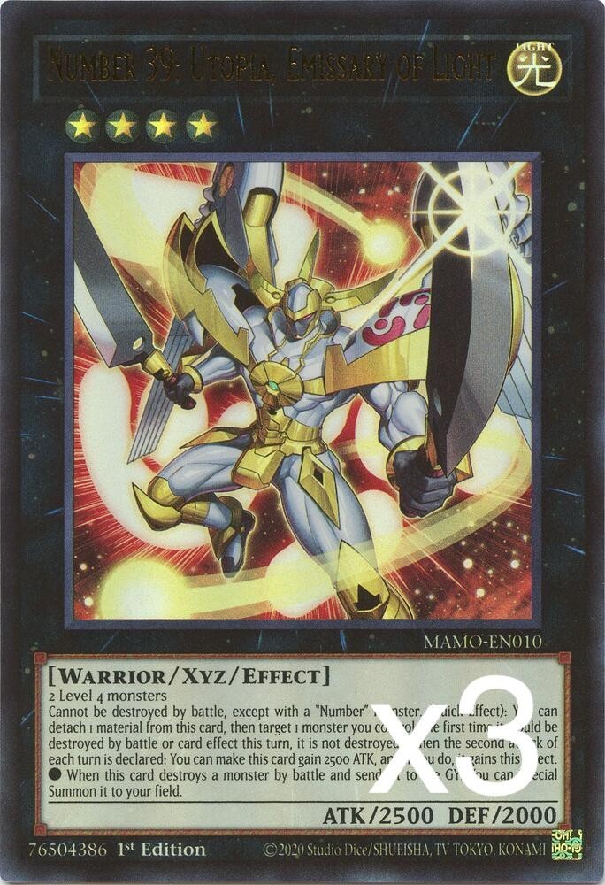 3X Yugioh Number 39: Utopia, Emissary of Light MAMO-EN010 Ultra Rare 1st Ed NM