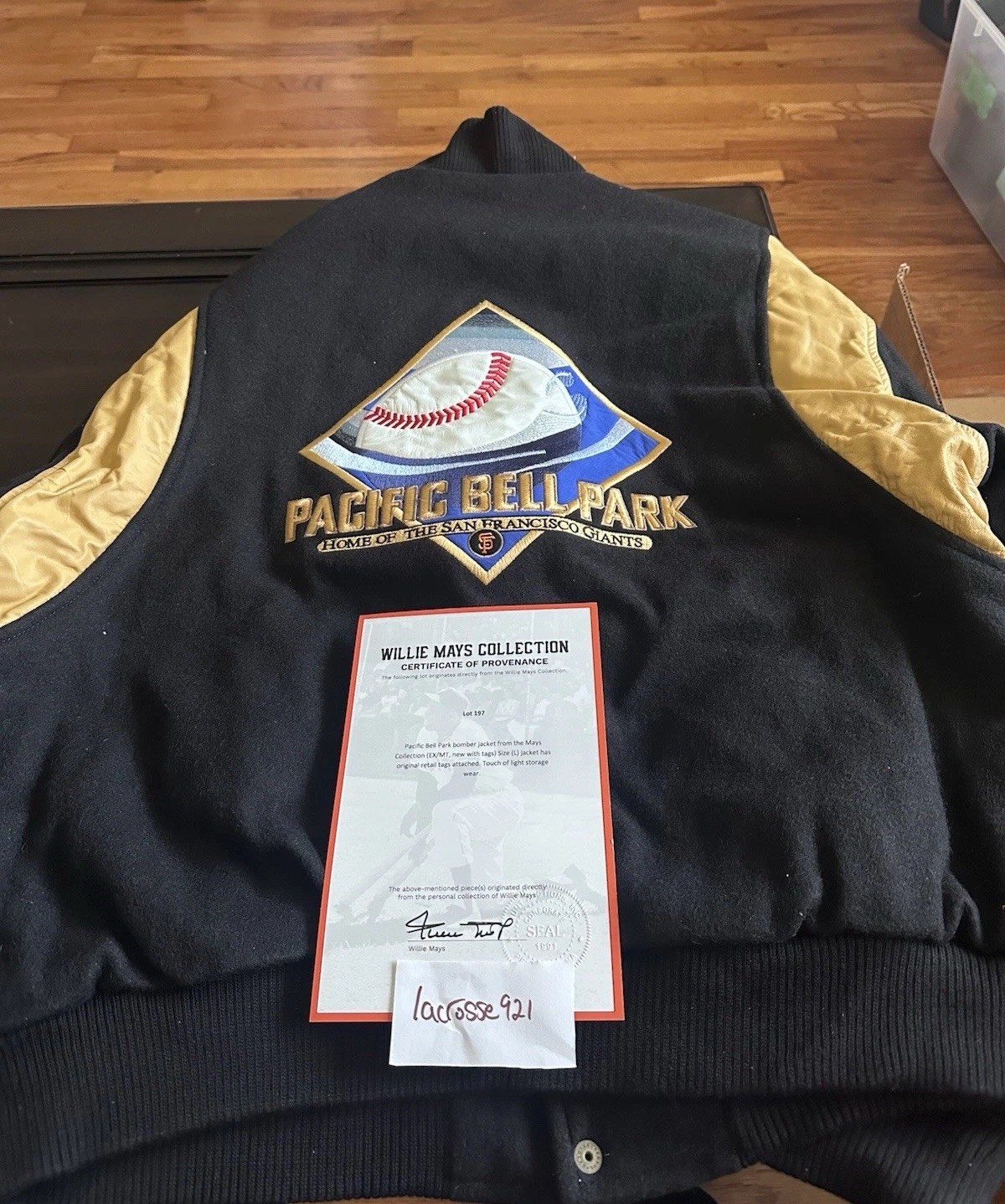 Willie Mays Personally Owned Pacific Bell Park Bomber Jacket Giants Mays LOA Willie Mays Personally Owned Pacific Bell Park Bomber Jacket Giants Mays LOA