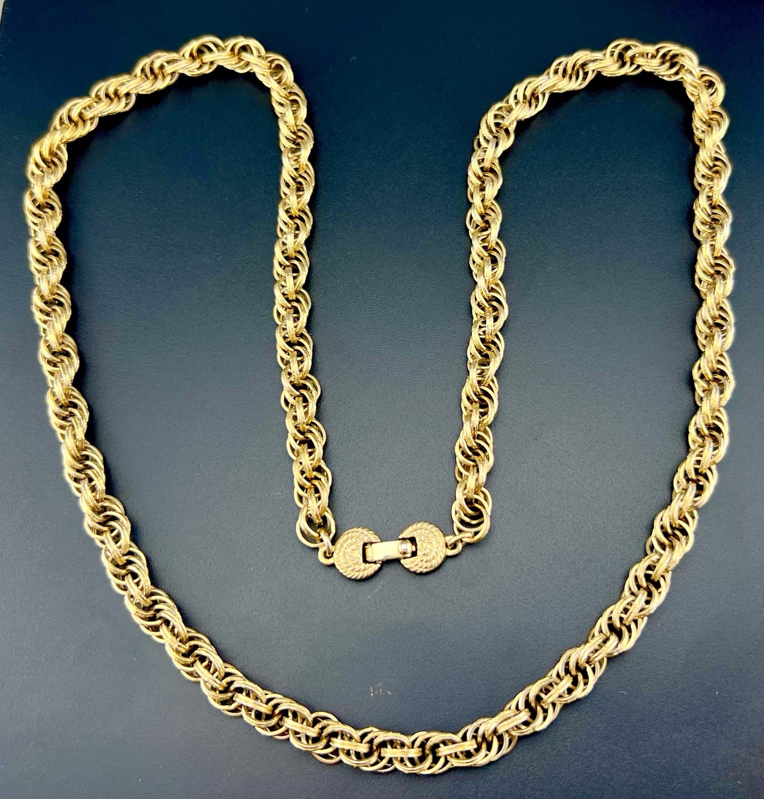 Vintage Monet Chunky Necklace Gold Tone Twisted Rope Chain Statement Signed 28”