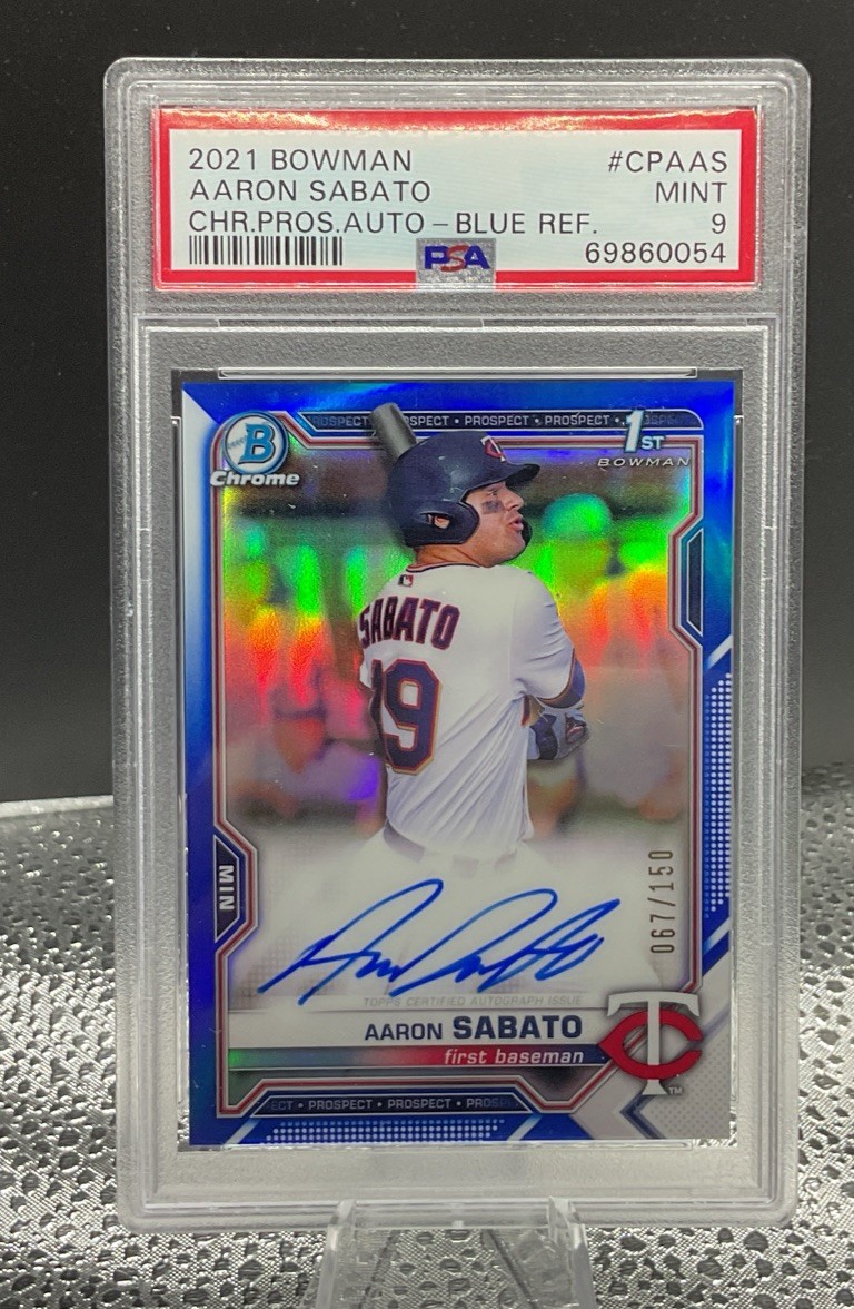 Aaron Sabato 2021 Bowman Chrome Auto Blue Refractor # /150 Twins 1st