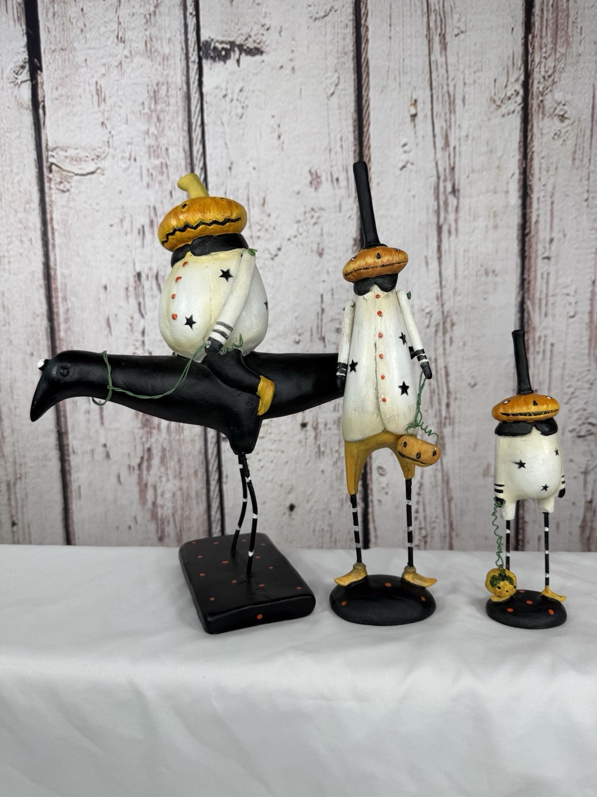 3PC August Moon Halloween Primitive Figure Decor LOT Jointed Pumpkin Raven 3PC August Moon Halloween Primitive Figure Decor LOT Jointed Pumpkin Raven