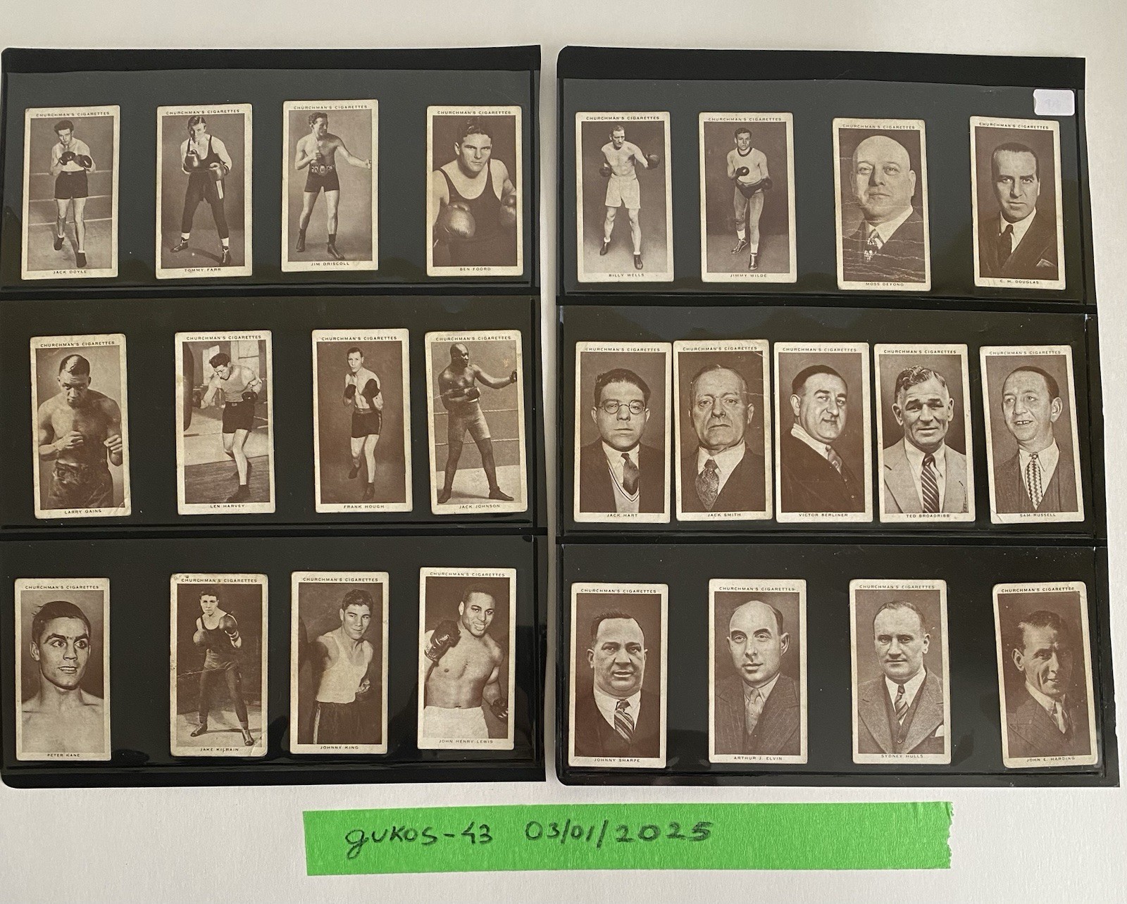 1938 Churchman\'s Cigarettes Boxing Personalities. Full set. (50 Card Set)